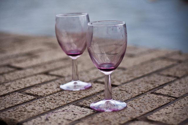 Wine glasses on brick